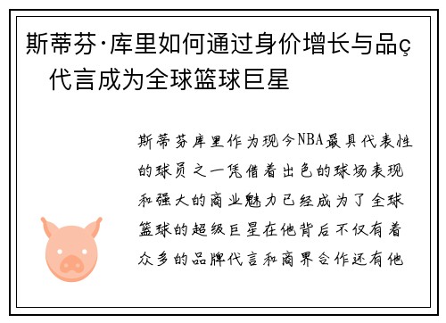 斯蒂芬·库里如何通过身价增长与品牌代言成为全球篮球巨星