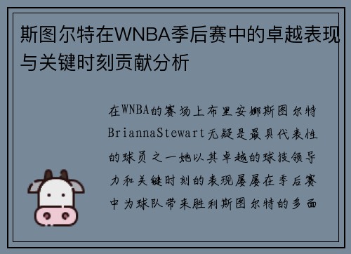 斯图尔特在WNBA季后赛中的卓越表现与关键时刻贡献分析