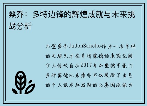 桑乔：多特边锋的辉煌成就与未来挑战分析